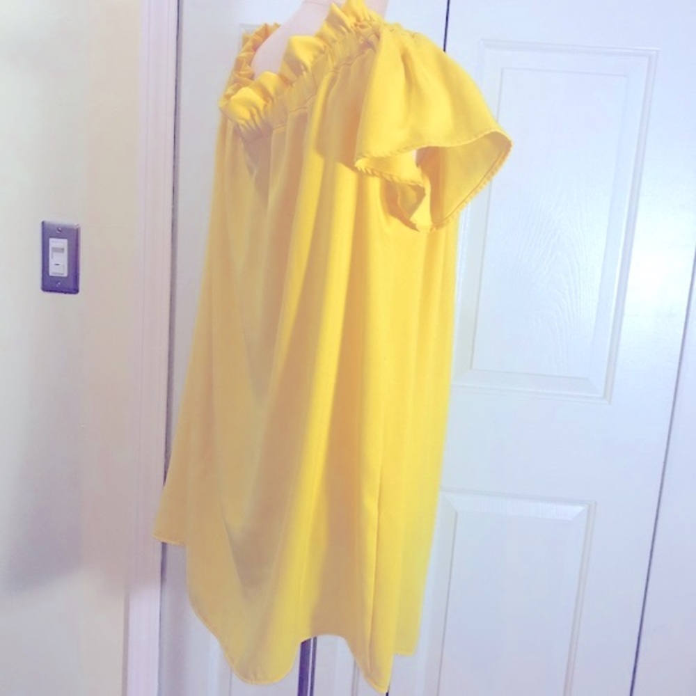 Pleione Ruffled Off Shoulder Dress Yellow Sz XL - Picture 4 of 8